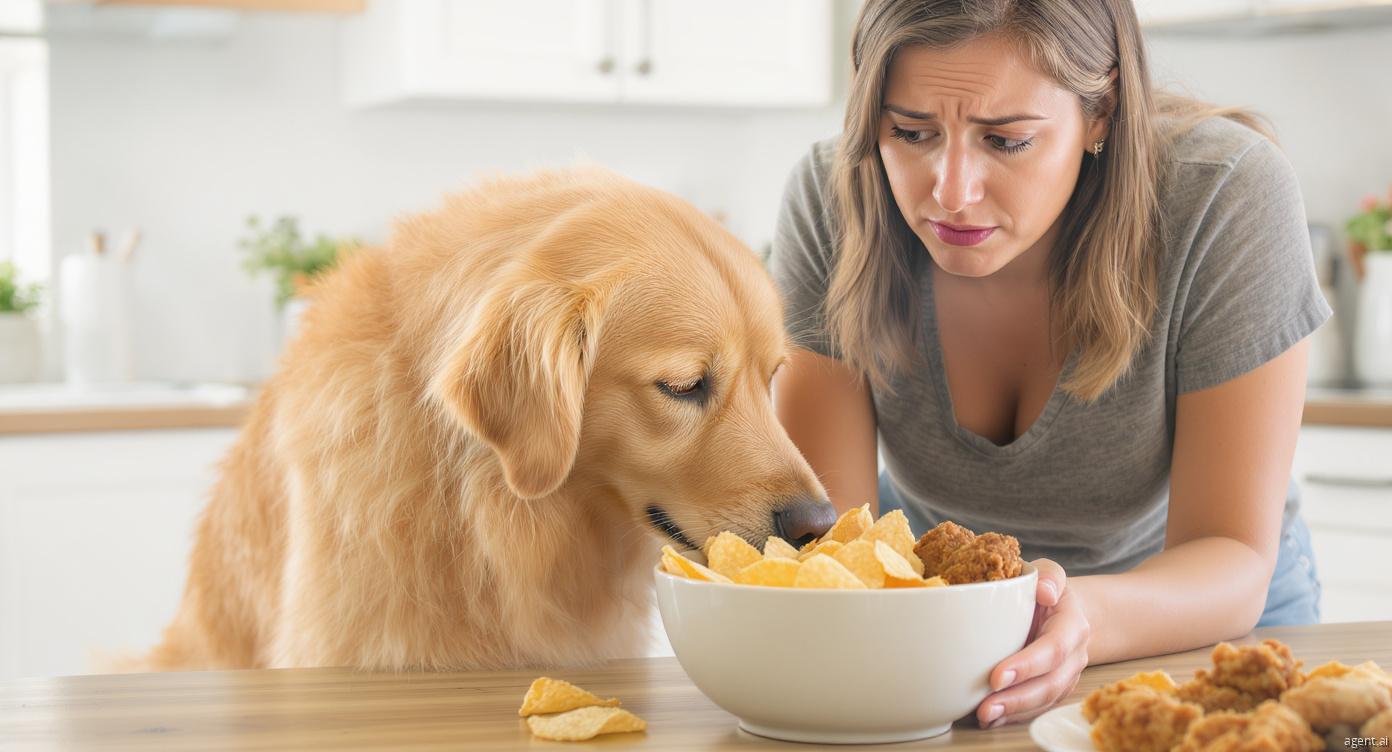 Dog owner realizing feeding mistakes after giving unhealthy food that risks a pet’s lifespan